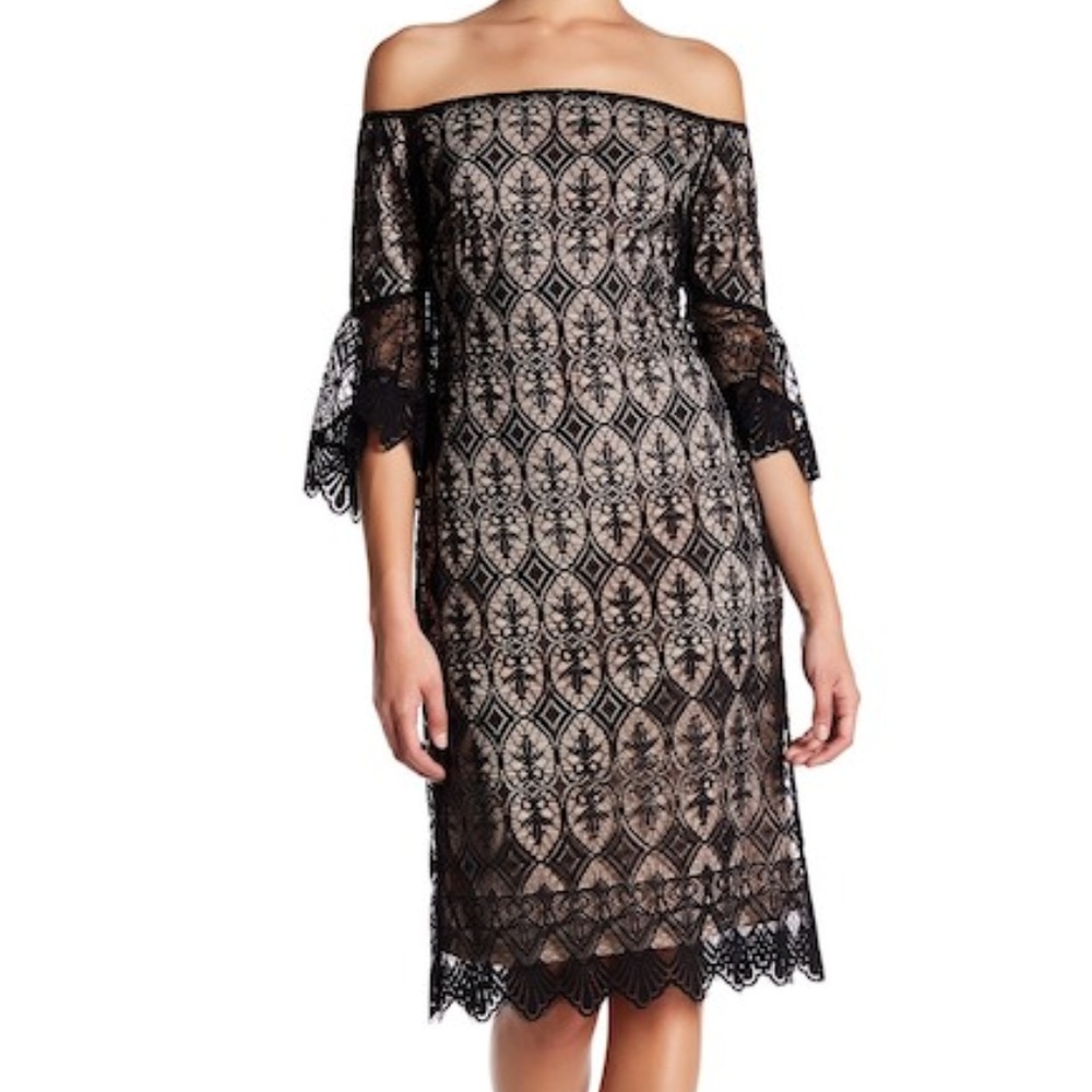 Sharagano Off-Shoulder Lace Dress 22W